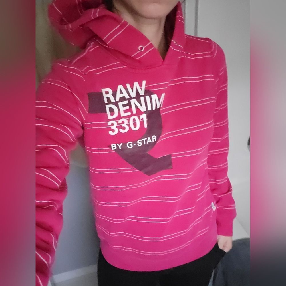 G-Star Pink Striped Hoodie size Small with Logo